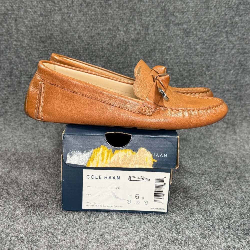 Cole Haan Evelyn Bow Driver Loafers Women's 6 Pecan Brown Leather Slip‎ On Shoes
